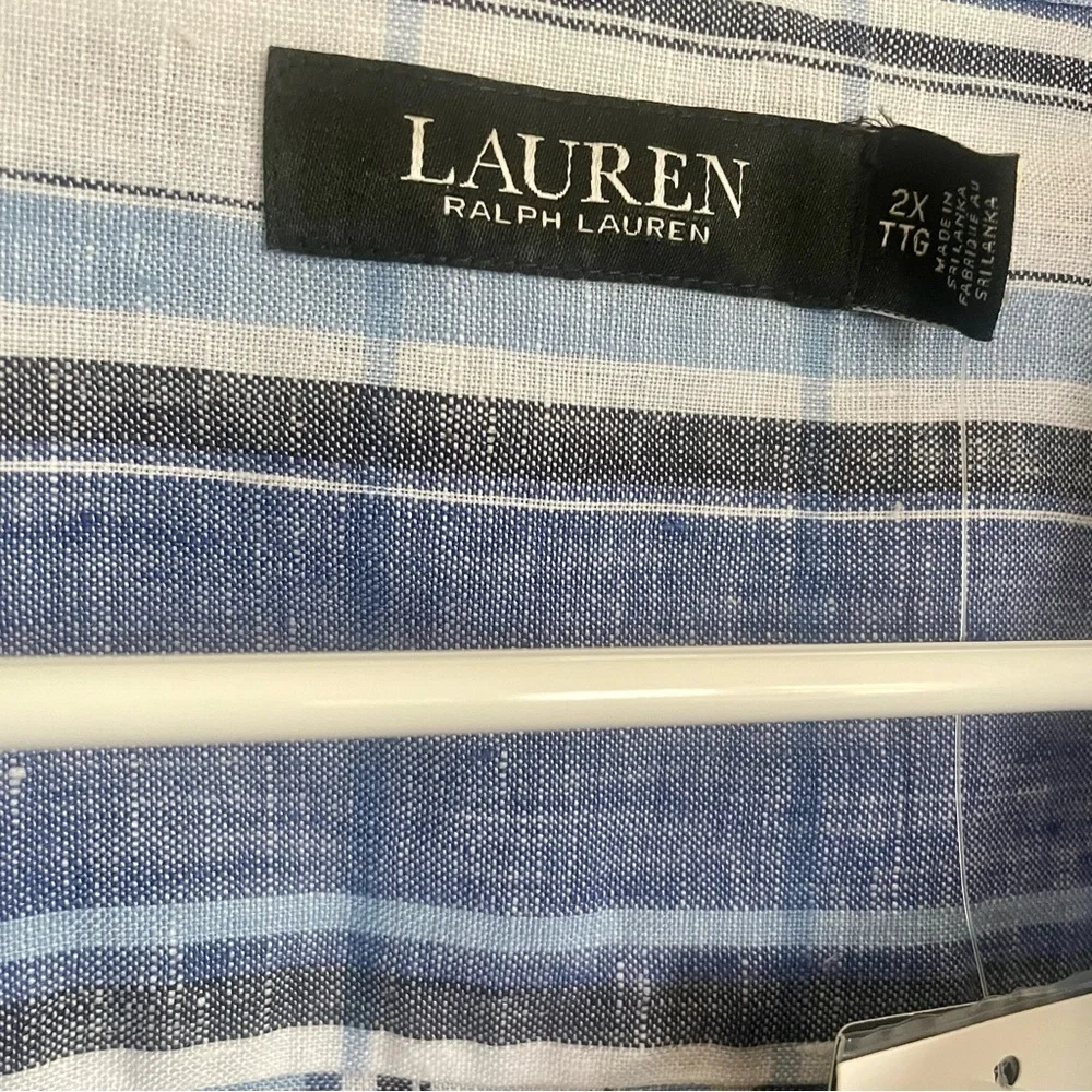 Ralph Lauren Floral and Blue Plaid Linen Women's Top - Picture 7 of 8